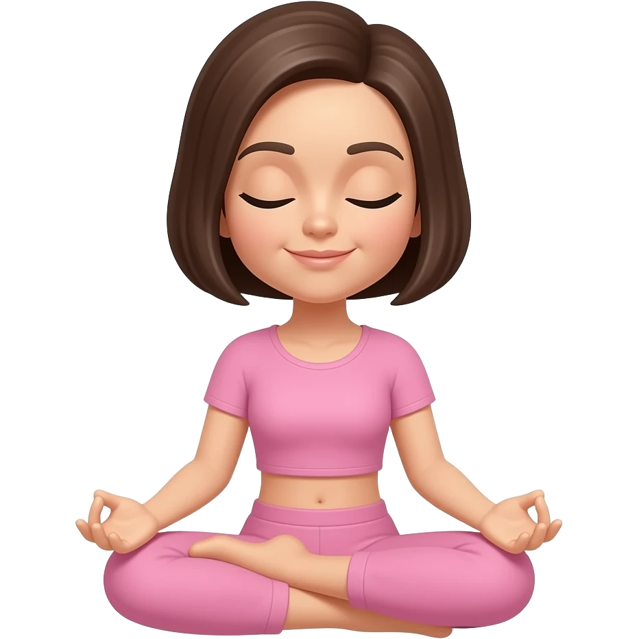 Medium short brown hair pale skin in pink outfit meditation emoji