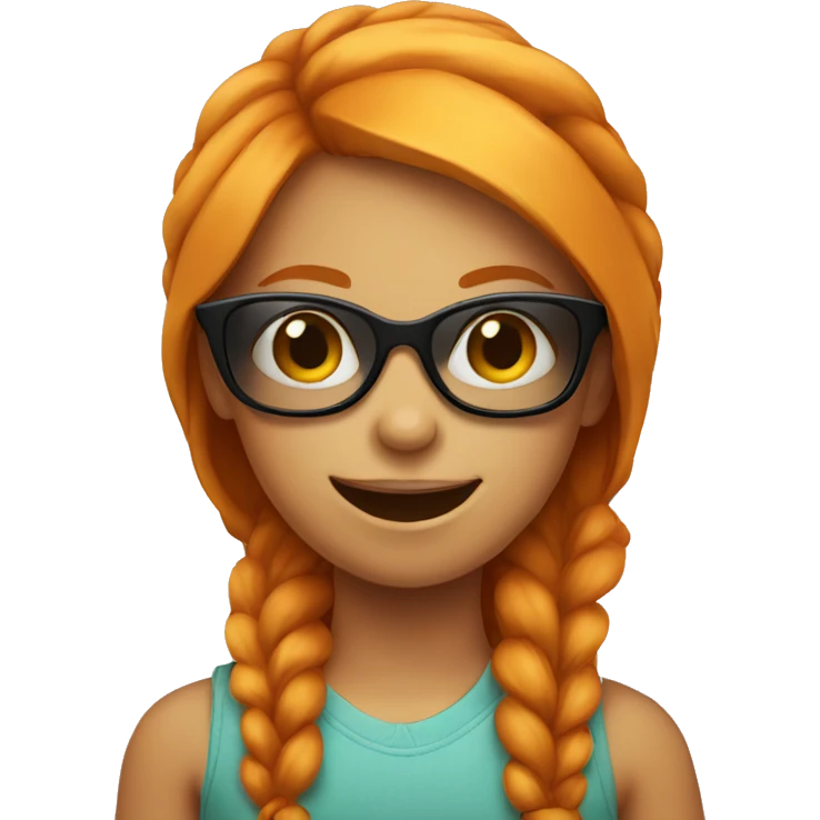 A ginger girl with sun glasses doing a slight smile emoji