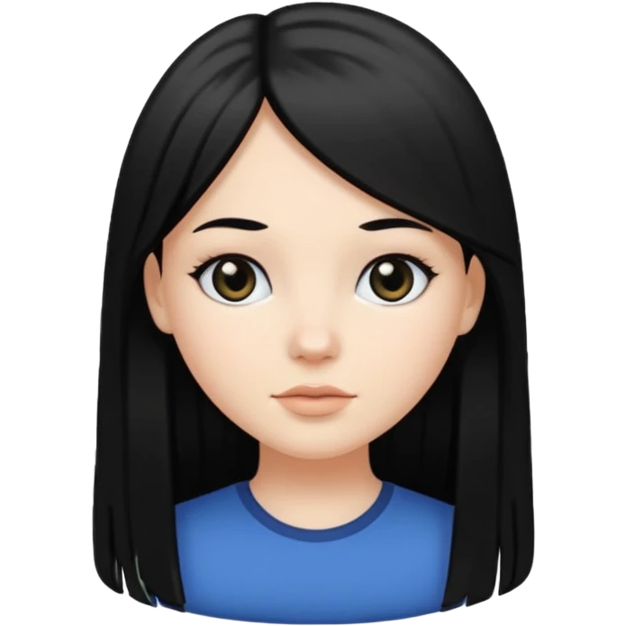 White girl, long black straight hair, round face, black eyes emoji