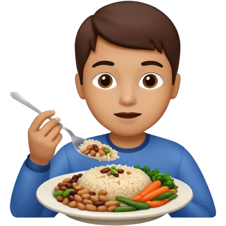 Create a person having lunch. Not a sandwich. Rice, beans, vegetables and chicken. emoji