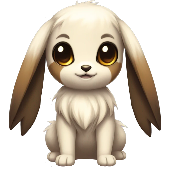 Kawaii Pale Shiny Eevee with dark brown long emo hair covering her eyes Full Body emoji