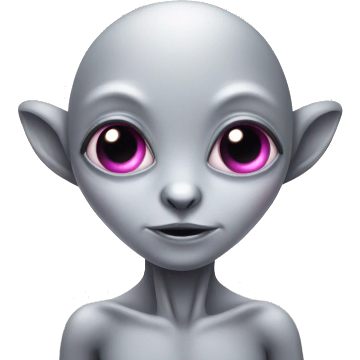 Cute grey alien with eyelashes and pink bow emoji