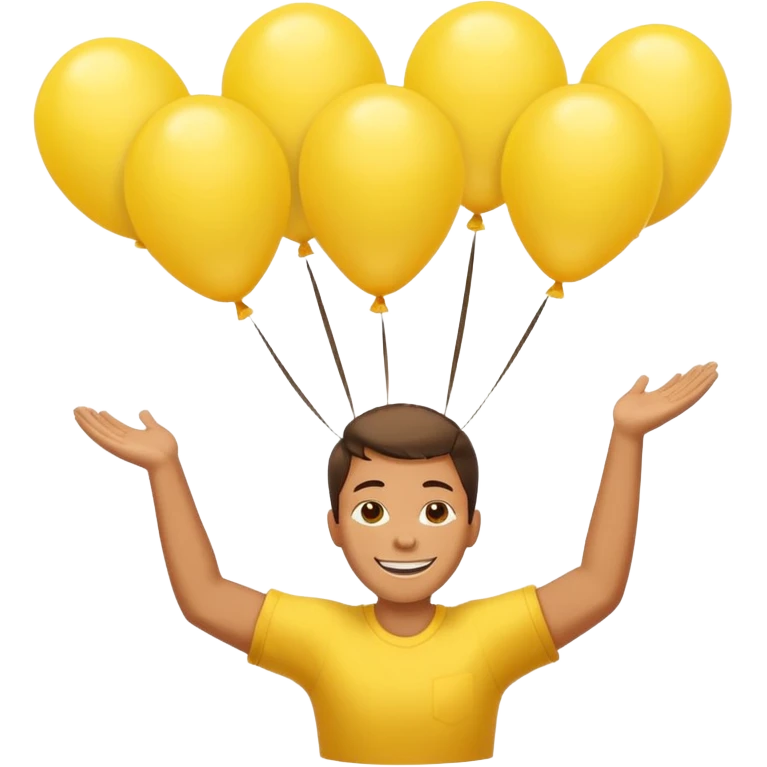 человек зацепился о шарики желтого цвета и летит вверх emoji