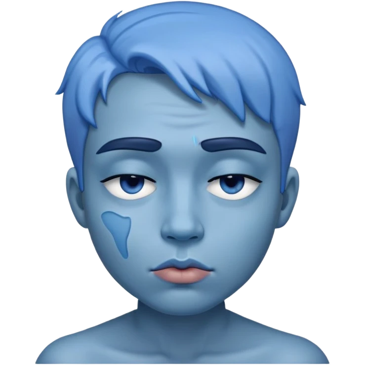 blue face, raised eyebrow, half-closed eyes, and slightly puckered lips emoji