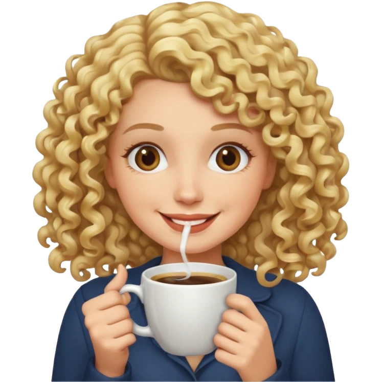 curly blonde woman drink coffe emoji