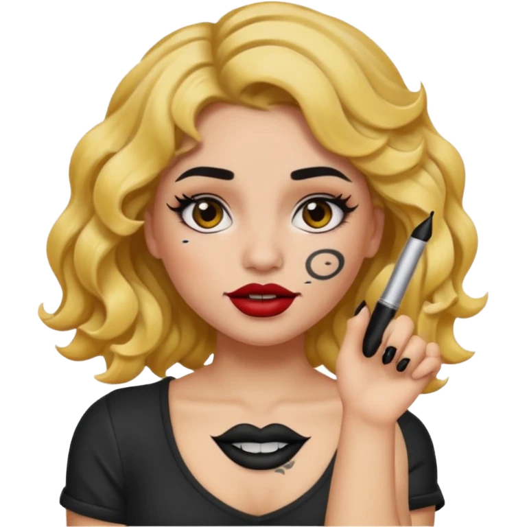 I want to create a female emoji with wavy hair and arm tattoo with her nose pierced and black lip stick emoji