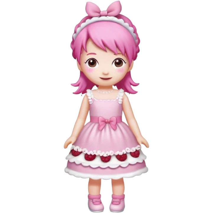 Isolated detaile illustration of the most modern raspberry torte doll figurine full body with pink hair and a hairband emoji