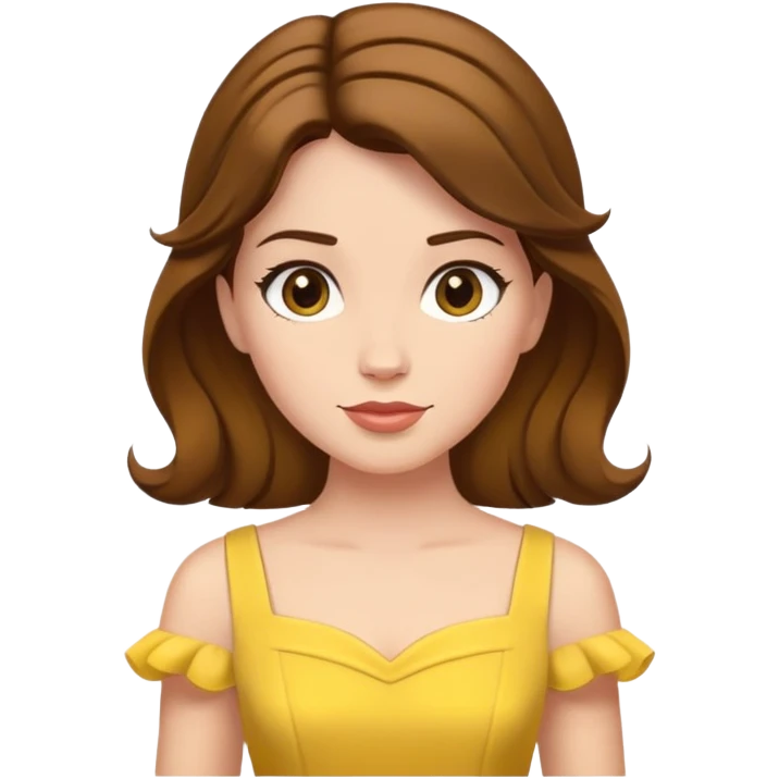 minimal Belle princess with yellow dress and brown hair, extremely simple emoji