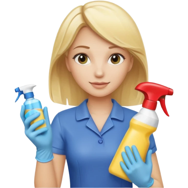 Uma mulher loura fazendo limpeza ou com produtos de limpeza emoji