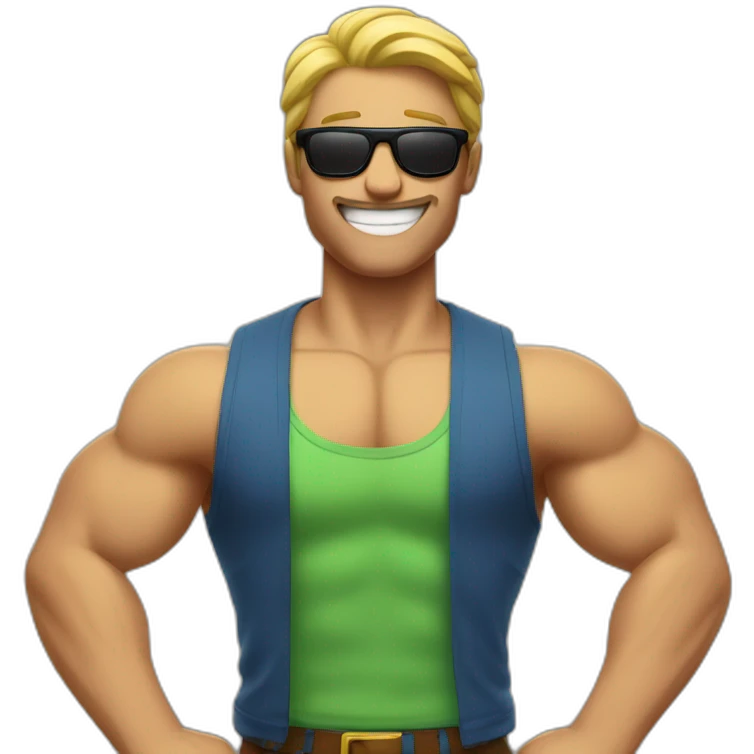 a man flexing muscle and smiling and sunglasses emoji