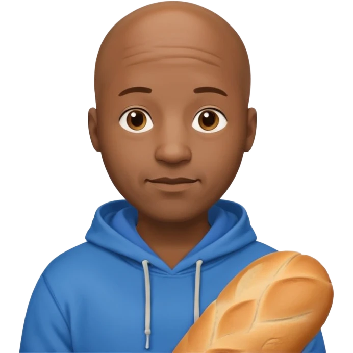Bald black guy 40 years old with blue hoodie and and bread emoji emoji