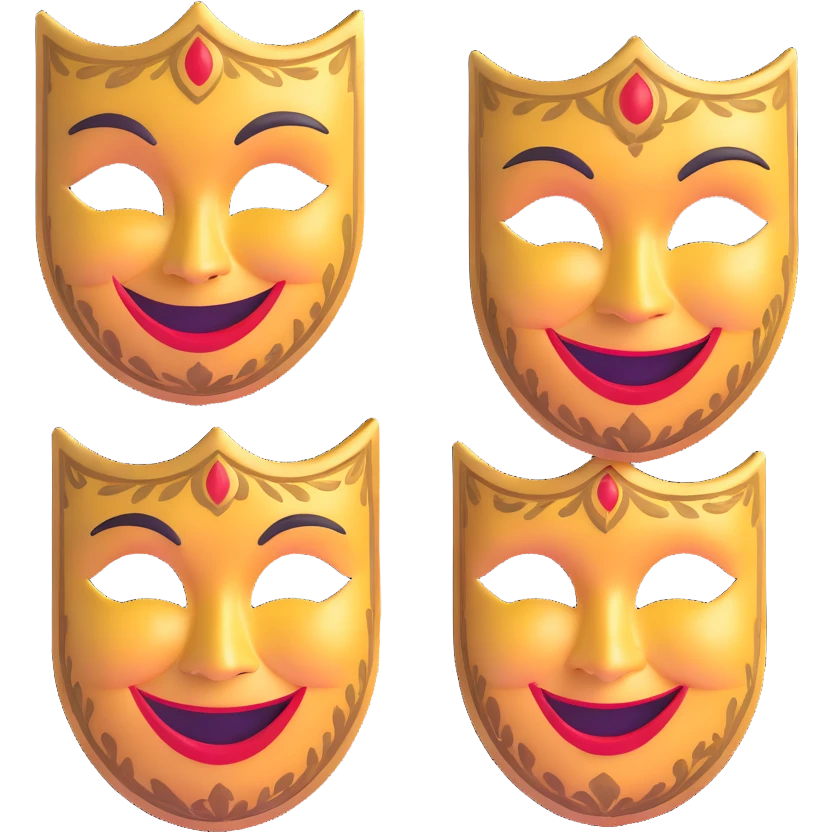 classic Greek drama masks, traditional comedy with smile and tragedy with frown, ornate theater masks emoji