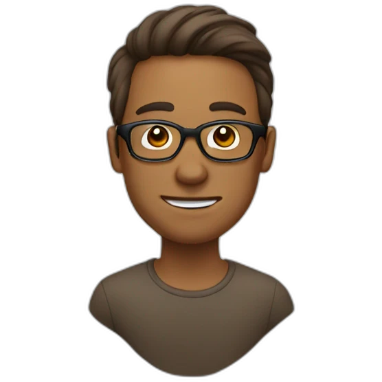 Man with wide head clear glasses swooped brown hair emoji
