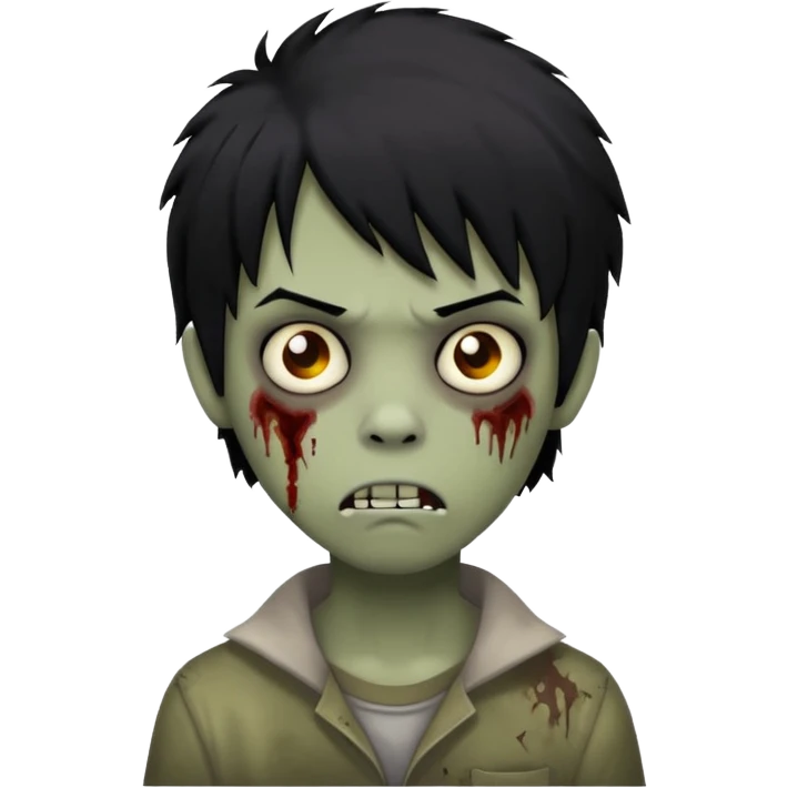 Boy, zombie, black hair, medium long, emo, shaggy, dark, spooky, creepy expression emoji emoji