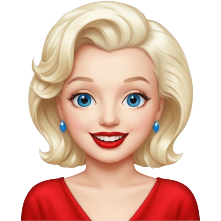 Marilyn Monroe with blue eyes, platinum blonde hair, red outfit emoji