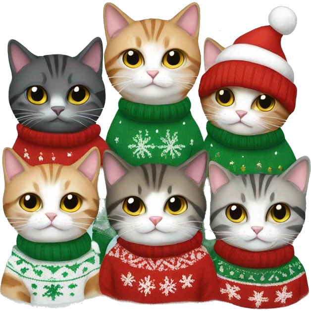 5 cats in christmas sweaters emoji