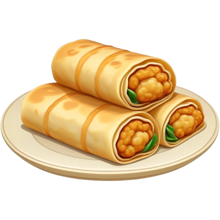 Shandong Jianbing guozi rolled pancake with crispy fritter inside, simplified emoji style with bold outlines and bright colors, cartoon style Chinese crepe emoji