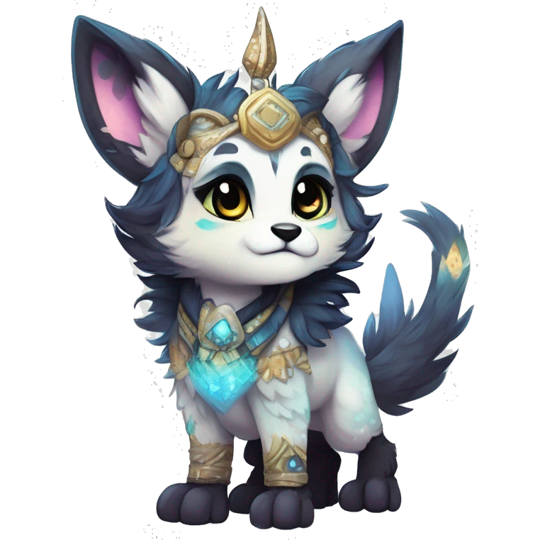 Cool cute Kawaii edgy ethereal futuristic modern epic fantasy animal sparkle fursona Fionbri creature by griffsnuff & LiLaiRa & Falvie full body emoji