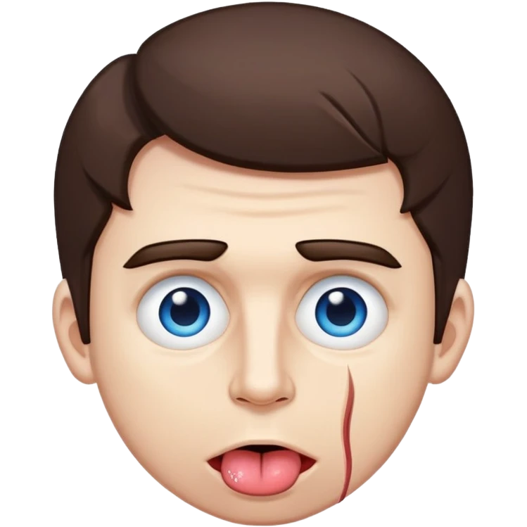 Man with tongue out like rin from blue lock. Bulging veins under blue eyes with dark brown hair. Text above head saying I am an egoist emoji