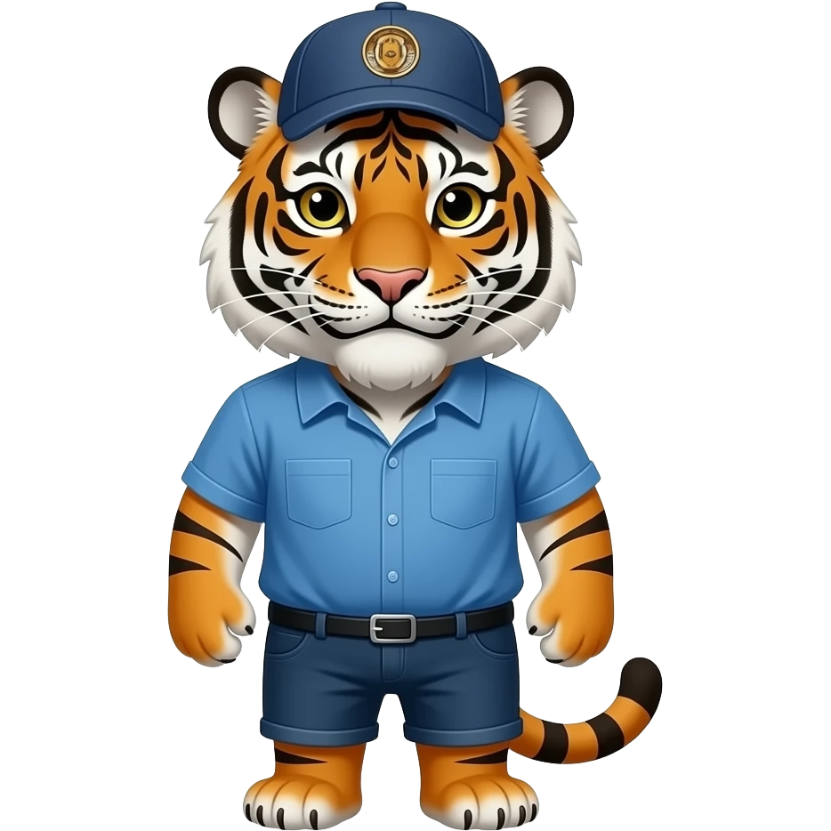 animal de pantera imponente con gorra y camisa azul emoji
