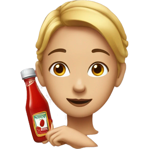 a bottle of ketchup with a girl face emoji
