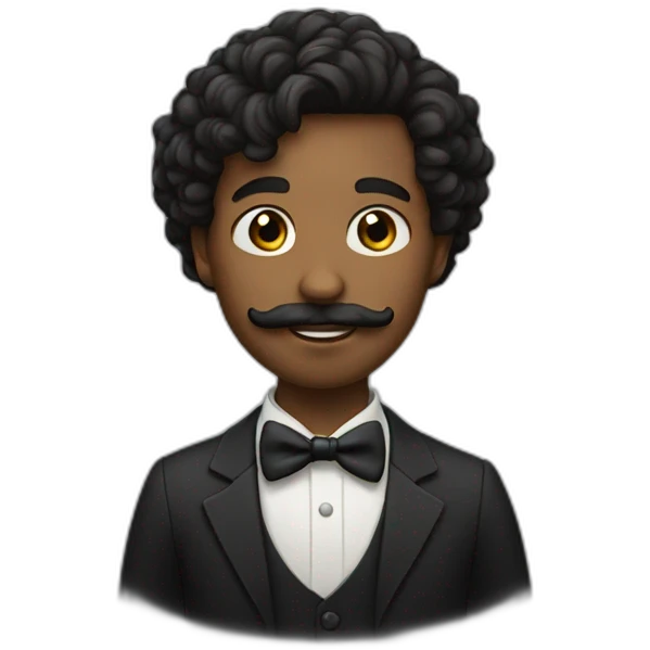 young black man with a bow tie and a moustache and shirt hair emoji
