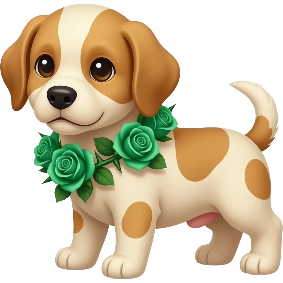 Puppies with emerald green roses and thorns emoji
