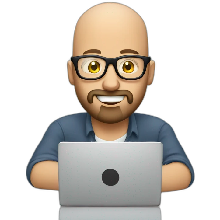 bald man with cool glasses and beard typing on computer - having fun! emoji