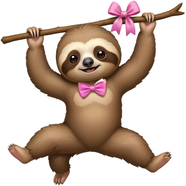 cute swinging Sloth on stick, pink bow tie emoji
