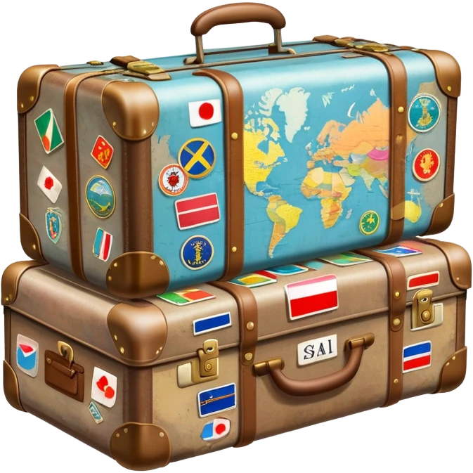 Suitcase with travel stickers from different countries emoji
