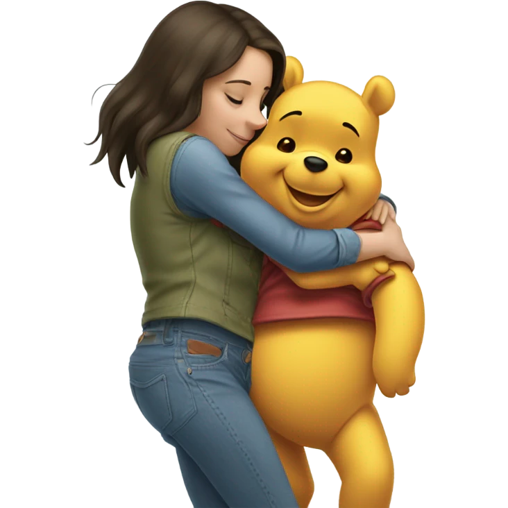Winne the Pooh hugging pretty brunette girl wearing jeans emoji