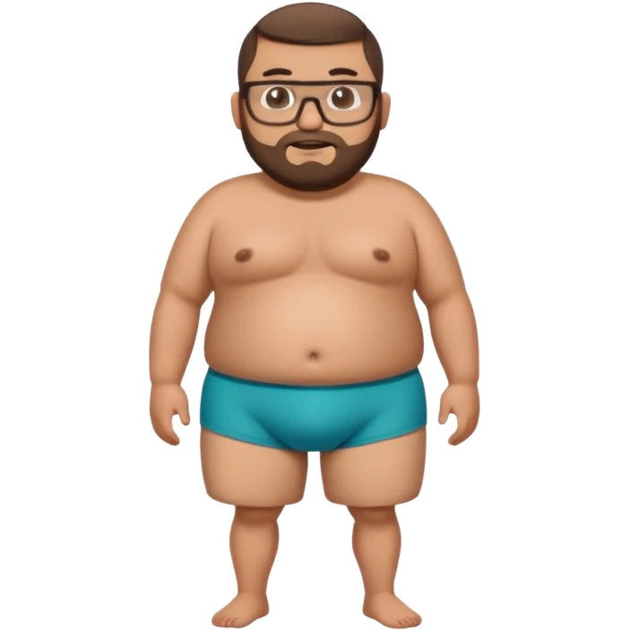 A very fat standing shirtless mexican guy in his boxers with a buzzcut, a beard, and glasses emoji