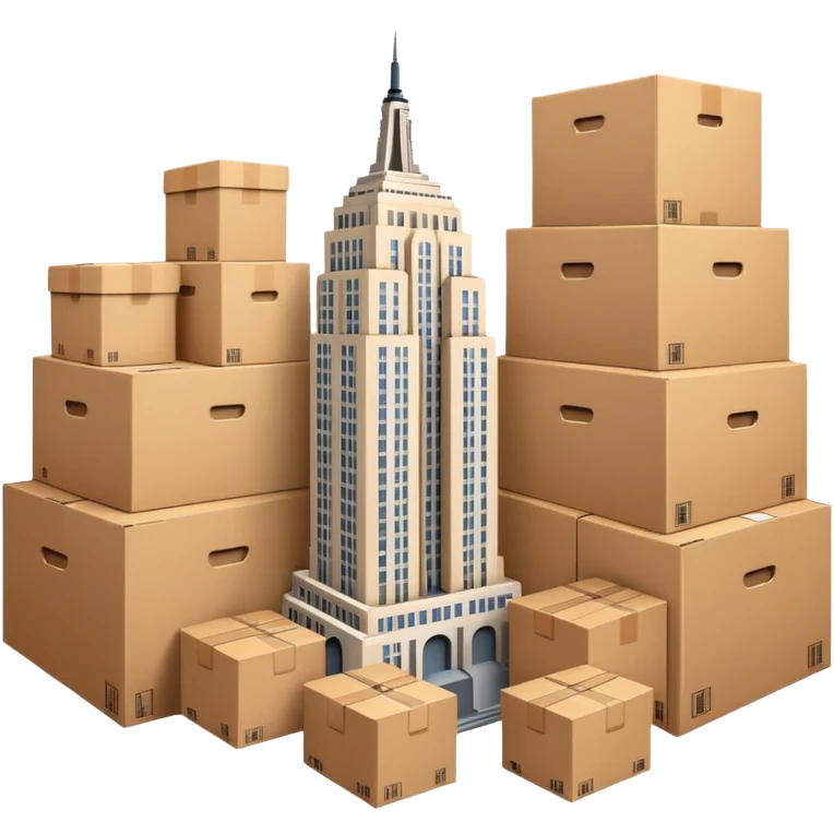 Empire State Building surrounded by shipping boxes emoji