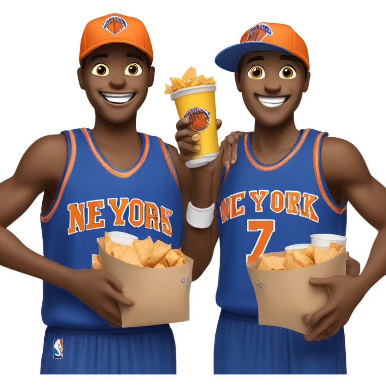 Two white boys at a knicks basketball game happy emoji