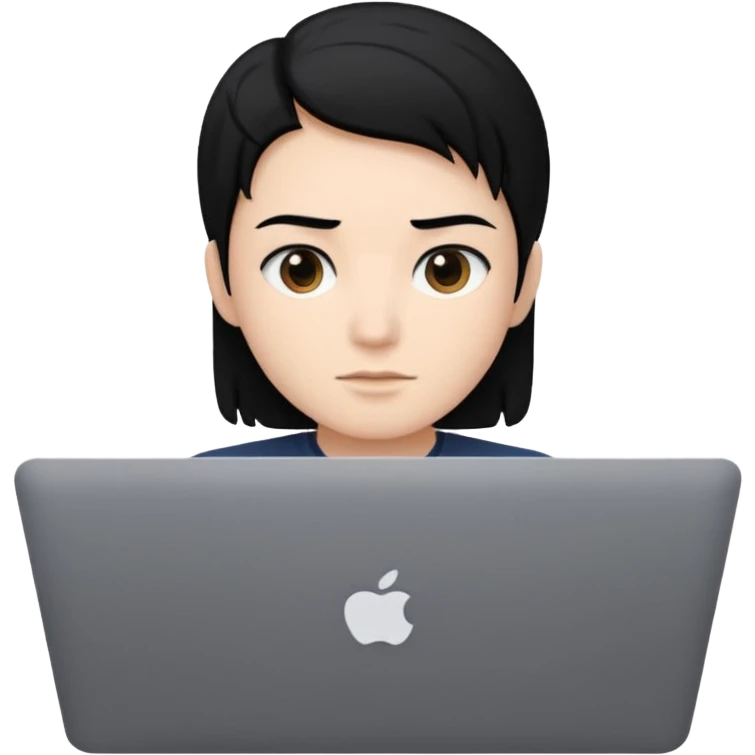 A marketer with a black macbook with black hair emoji