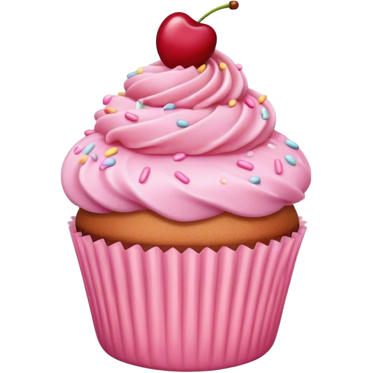 pastel pink cupcake with pink sprinkles and a cherry emoji