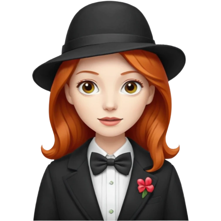 Bow Ties, Coats, and hat, lady, modern, red head emoji
