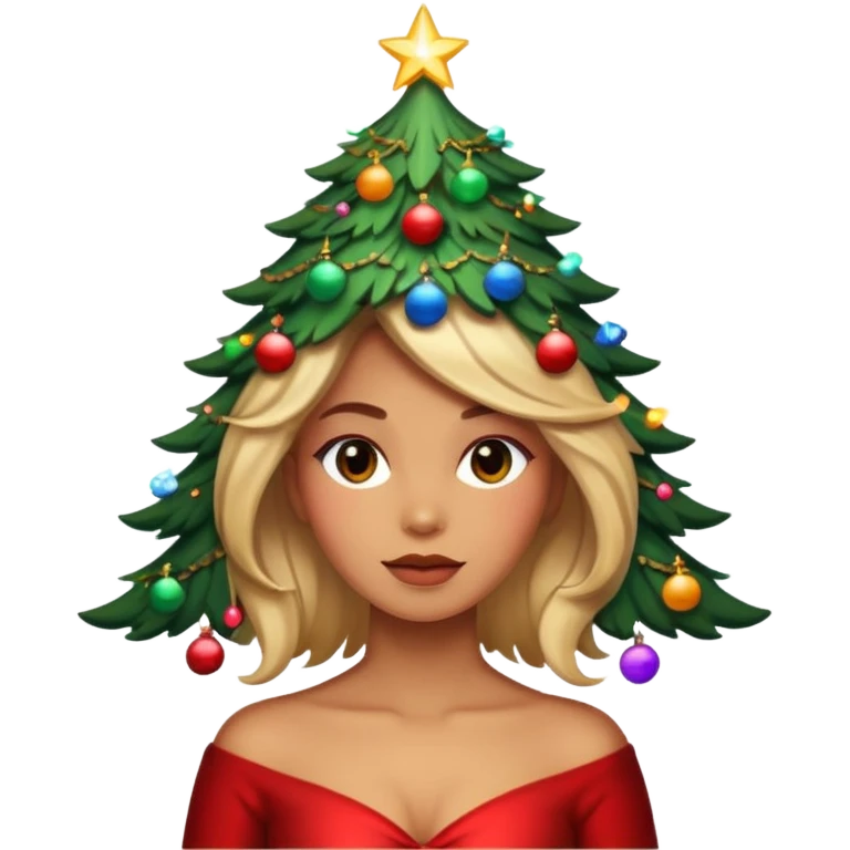 a woman whose hair is a Christmas tree emoji