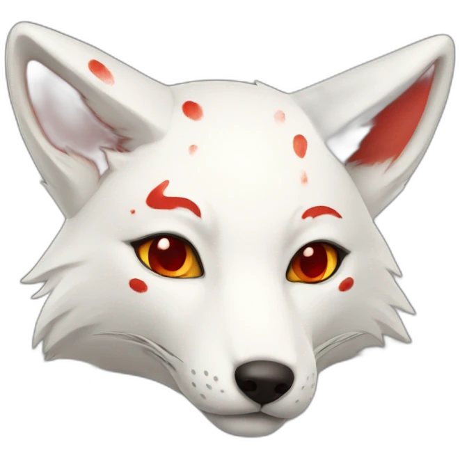 white kitsune fox with red marks emoji