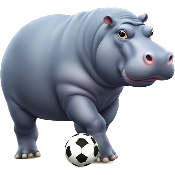 fat hippo as soccer player kick ball left leg emoji