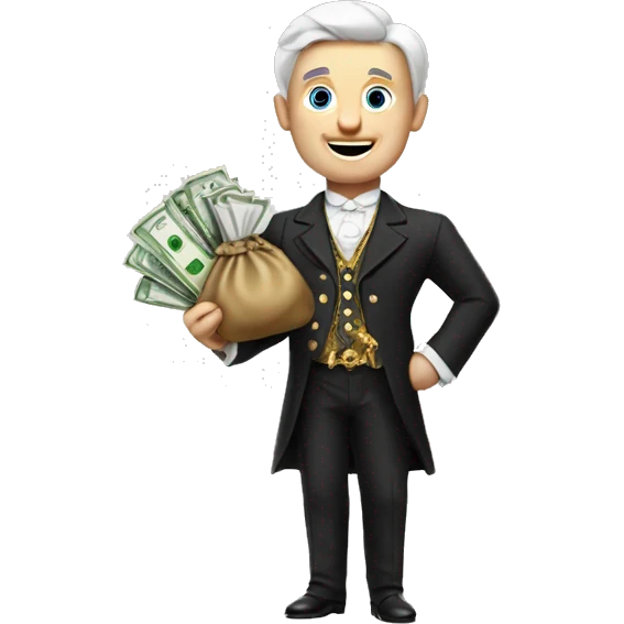 white aristocrat with money bag in his hands emoji