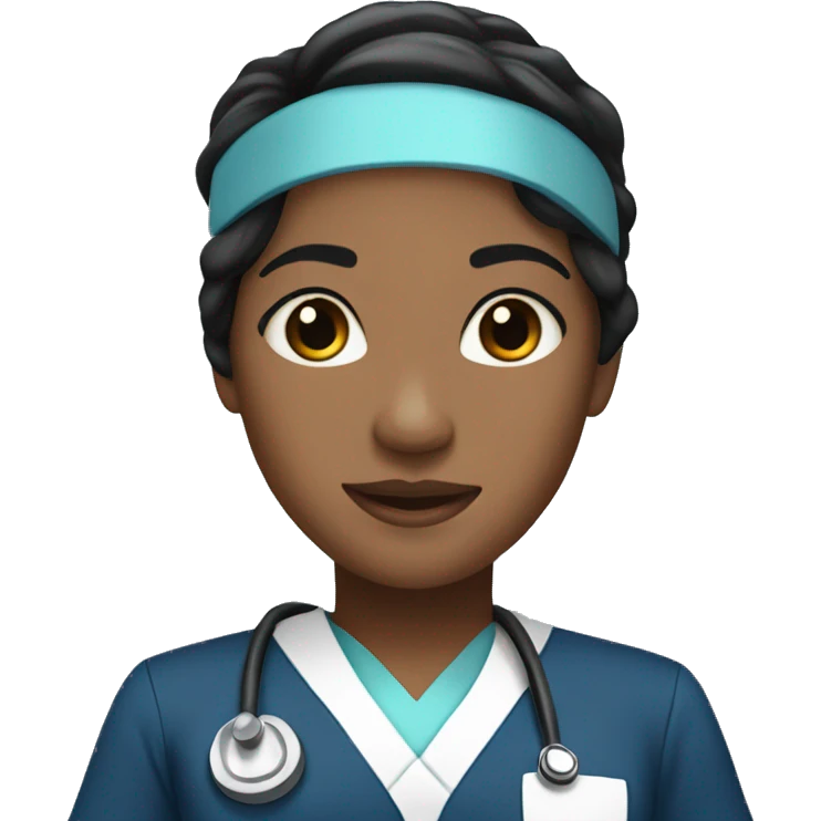 Nurse in navy blue scrubs with black hair emoji