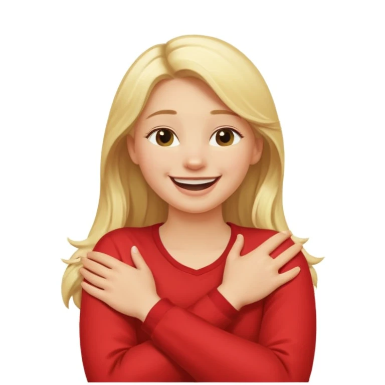 arms crossed holding neck laughing long, blonde hair girl emoji