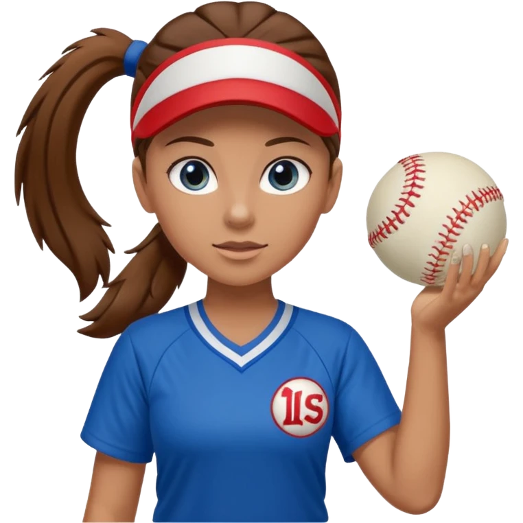 Girl Brown hair pony tail with blue eyes softball pitcher  emoji
