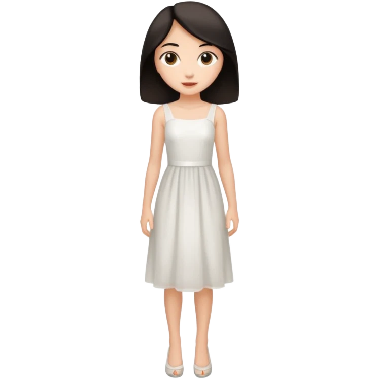Make an emoji of a slender, full-length girl in an evening white dress with dark hair and brown eyes emoji