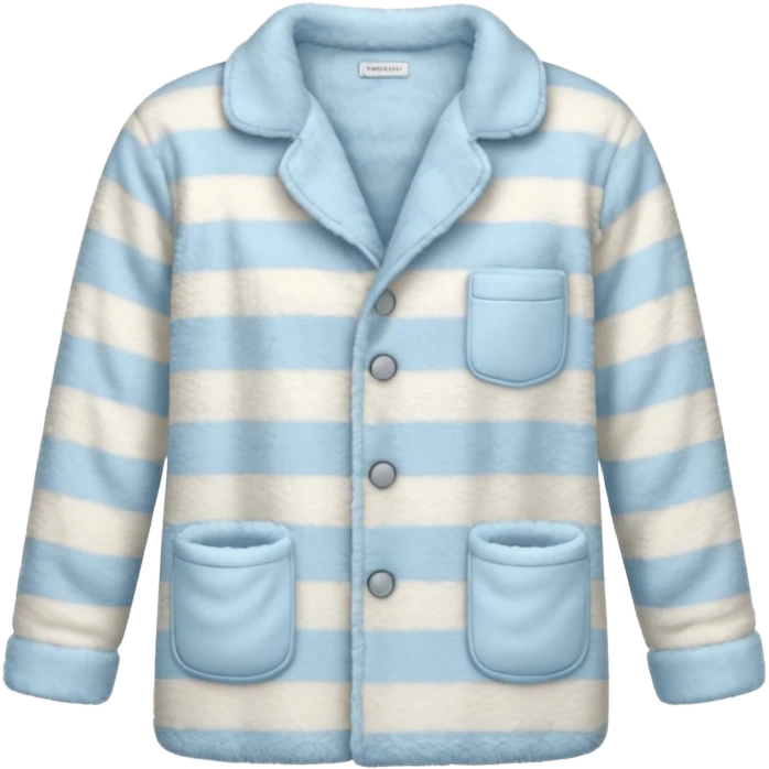 emoji of an isolated fluffy fleece pajama top with soft pastel vertical stripes, plush fuzzy texture, light grey and pastel blue tones, button-down long sleeves, neatly folded flat-lay, no person, no body, no mannequin, cozy warm winter mood, soft shading emoji