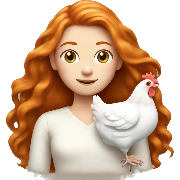 Ginger girl with Long hair and a white hen inside her Arms  emoji