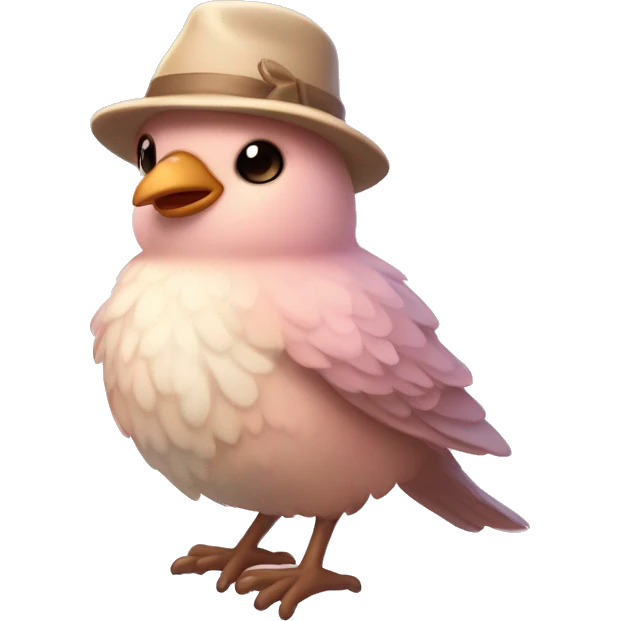 “A cute, fluffy, light pink or pastel-toned bird in a game-like style, dressed in something adorable in pastel shades like beige or brown, with a cute hat or bow. Full-body view, waving cheerfully.” emoji