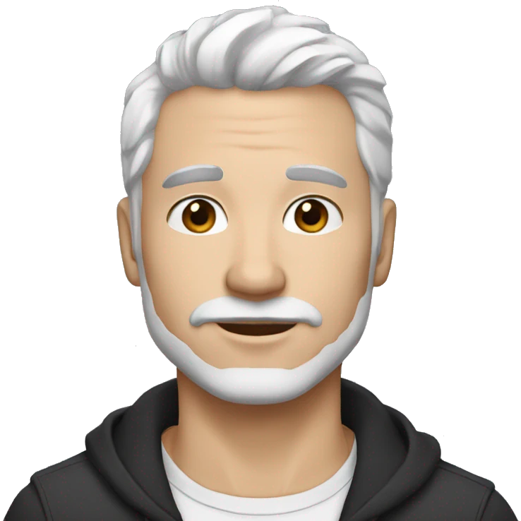a white 40 year old male with white hair, white stubble beard, and black unibrow emoji