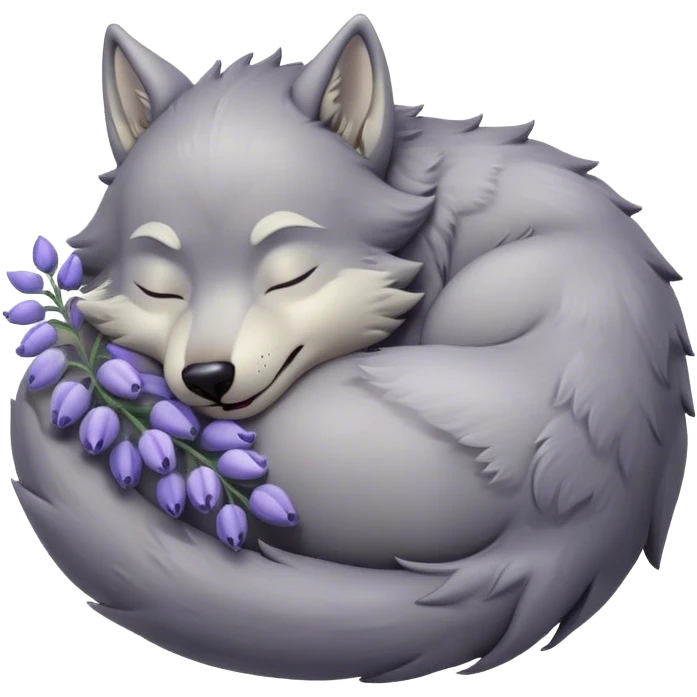 Meme-Worthy Cute Sleeping Werewolf Portrait Emoji, with a cuddly, miniature lupine form in soft moonlit grays and silvers, head resting peacefully with gently closed dreamy eyes and a small, content smile, simplified yet irresistibly endearing, highly detailed with a soft glowing outline that captures the cozy, sleepy essence of a werewolf after frolicking under the full moon! emoji